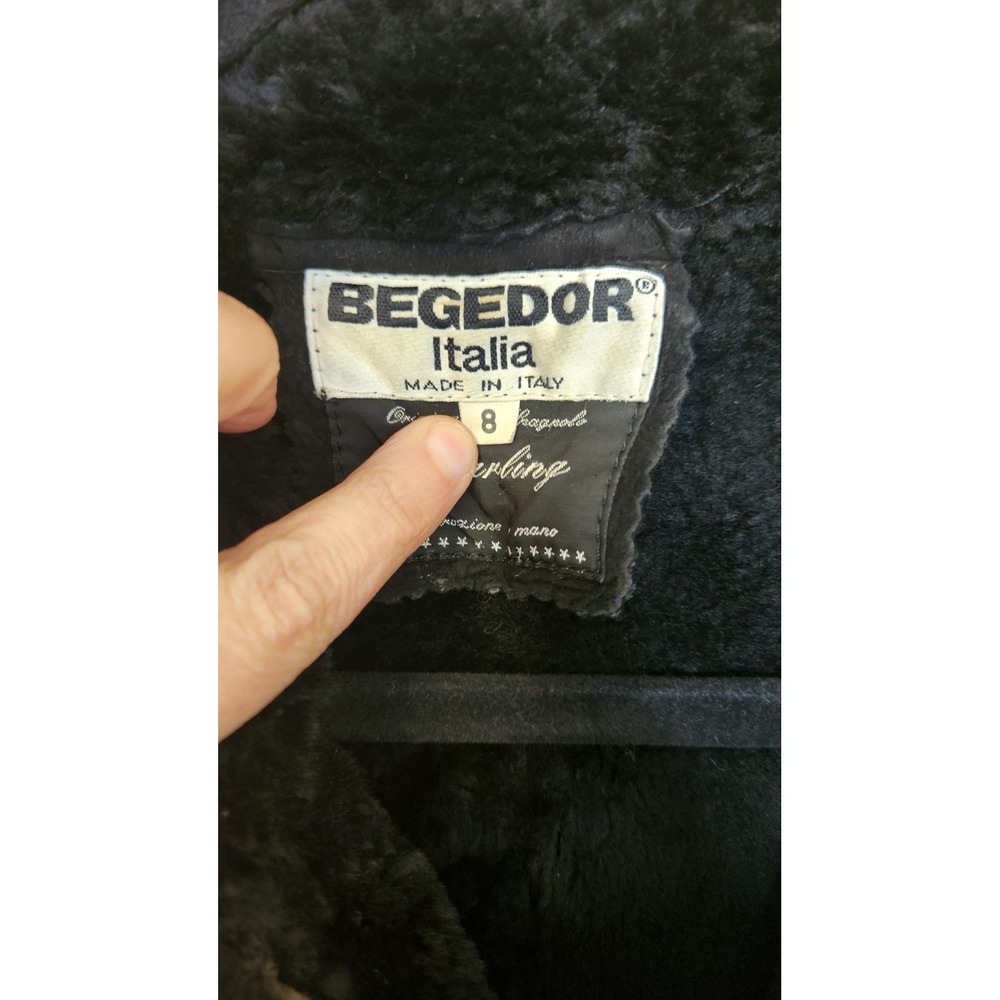 Begedor Italia Black Shearling Suede Coat Womens Size 8 Double Breasted Vtg - Picture 5 of 5